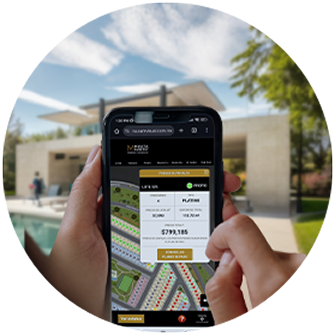App de SAM Visual en celular mostrando disponibilidad del proyecto en tiempo real
